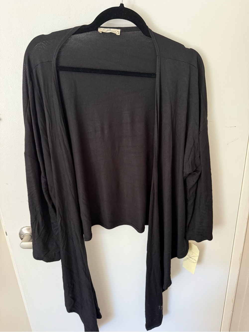 Women's Black Open-Front Draped Cardigan Sweater